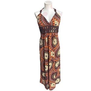 Y2K Sequin Hearts retro style halter maxi dress - large